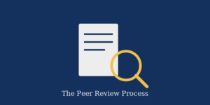 Magnifying glass over a manuscript representing the peer review process