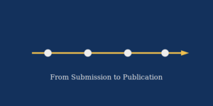 Timeline arrow with milestones representing the journal submission to publication process