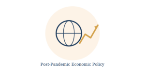 Globe with an upward trend arrow representing post-pandemic economic policy research