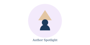 Spotlight shining on a figure representing an author spotlight feature