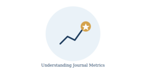 Trend line with a star badge representing journal impact factor and metrics