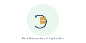 Cycle arrows around a document representing data transparency and replicability standards
