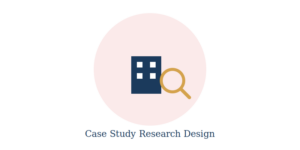 Magnifying glass over a building representing case study research design in management