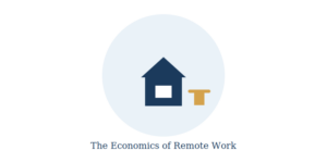 House with a laptop and briefcase representing the economics of remote work