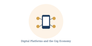 Smartphone connected to network nodes representing digital platform and gig economy research